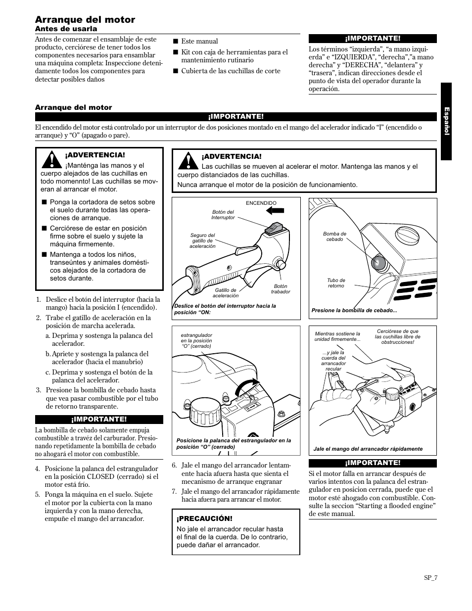 Arranque del motor | Shindaiwa 89309 User Manual | Page 27 / 60