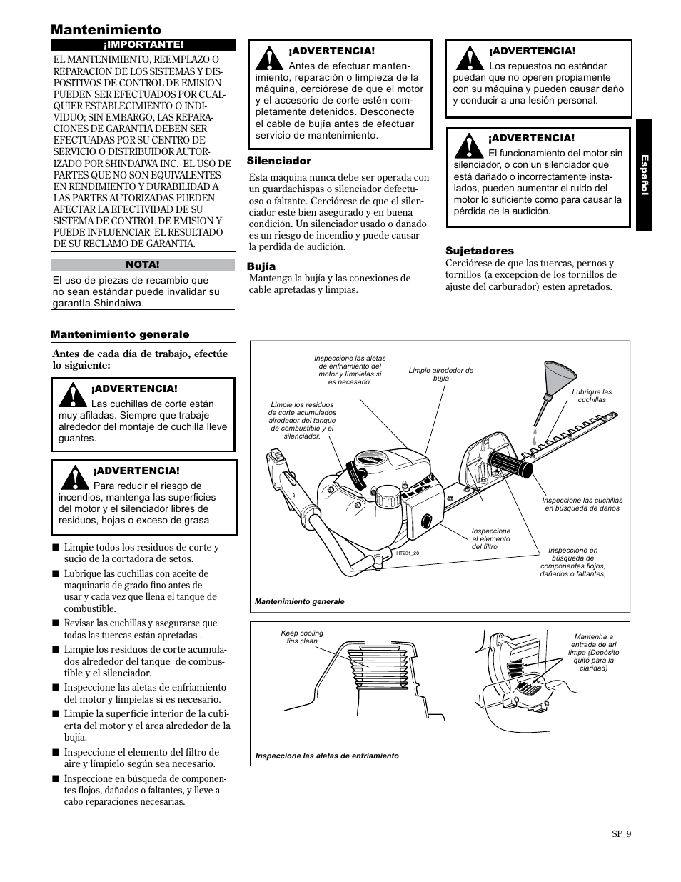 Mantenimiento | Shindaiwa 89309 User Manual | Page 29 / 60