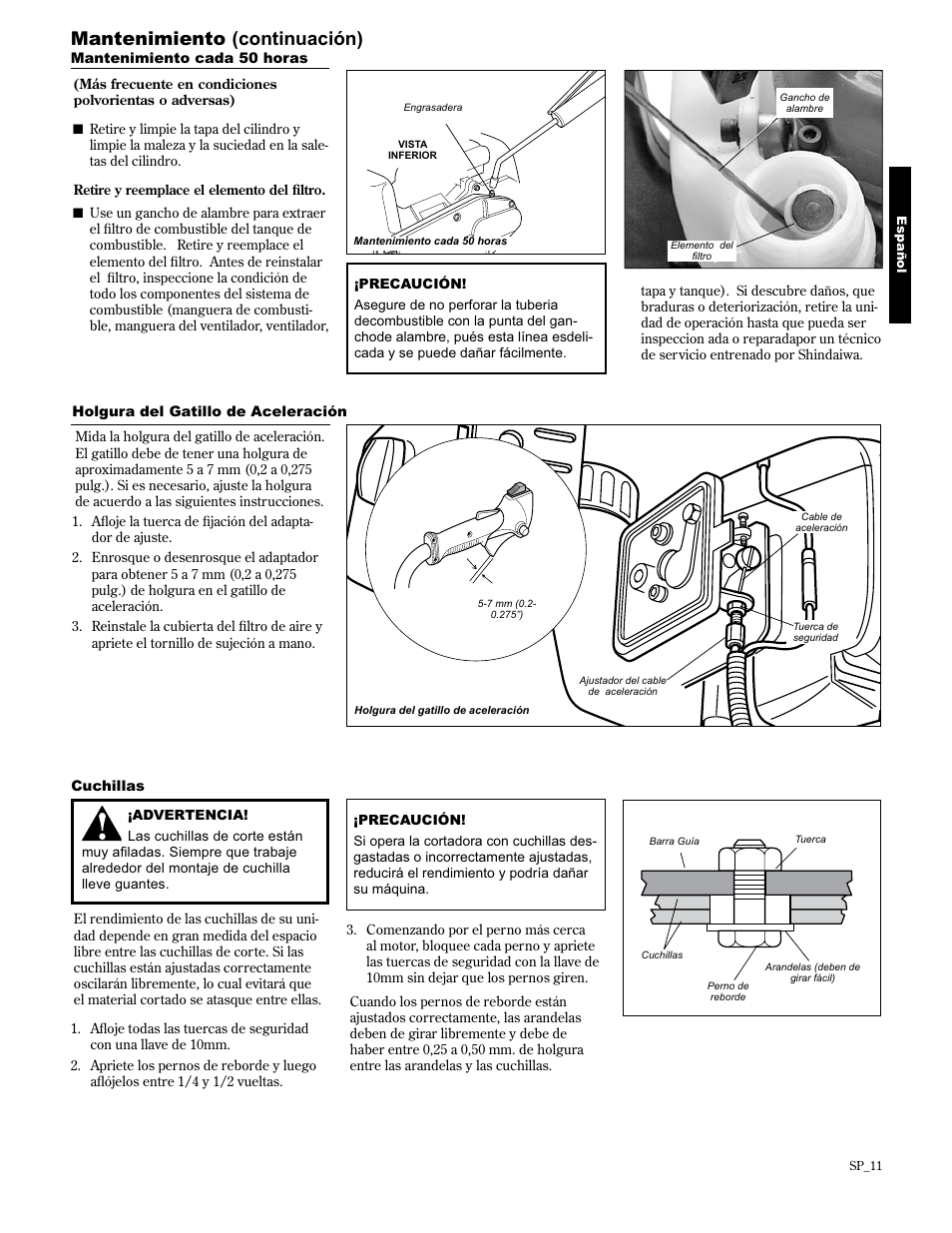 Mantenimiento (continuación) | Shindaiwa 89309 User Manual | Page 31 / 60