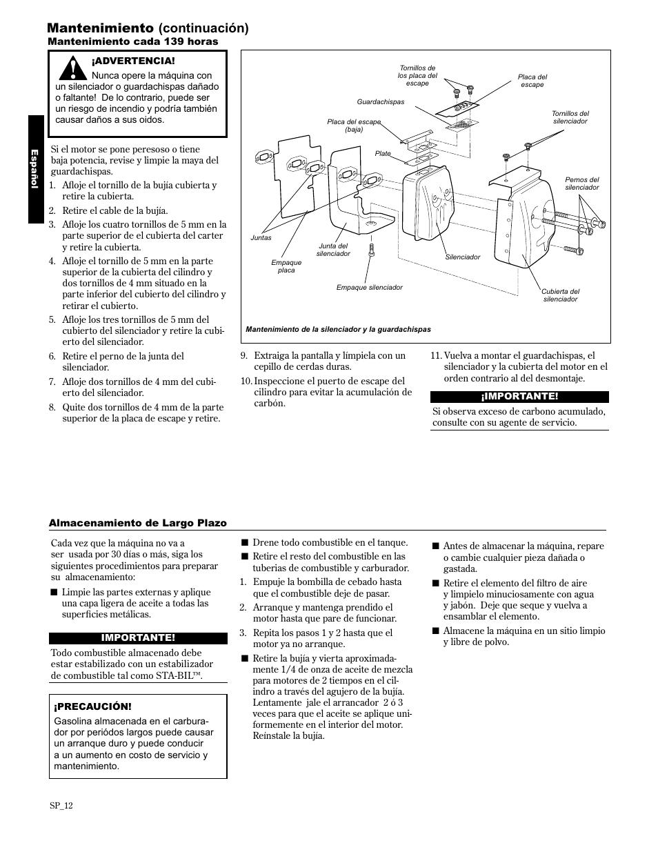 Mantenimiento (continuación) | Shindaiwa 89309 User Manual | Page 32 / 60