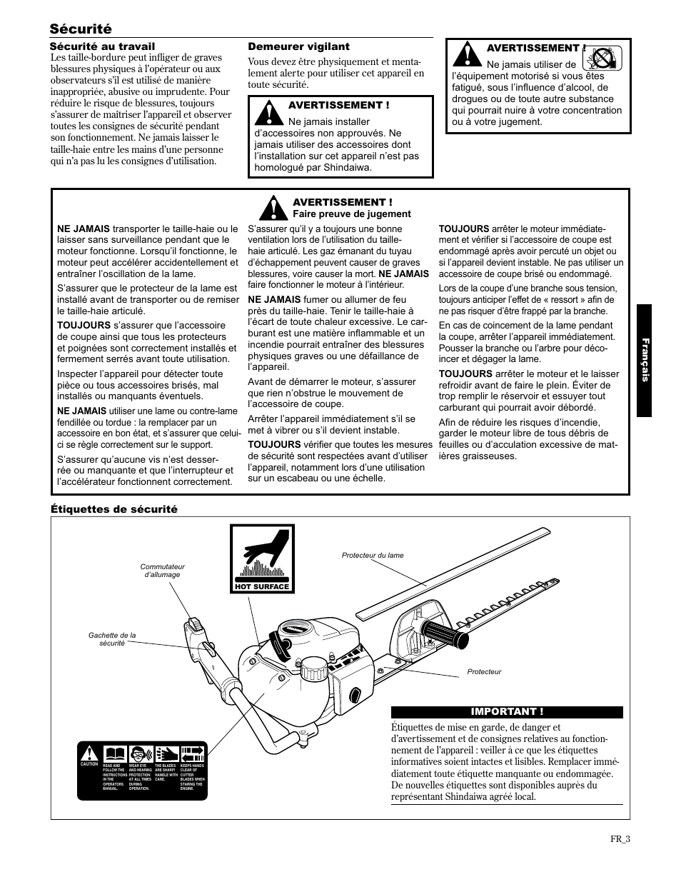Sécurité | Shindaiwa 89309 User Manual | Page 43 / 60