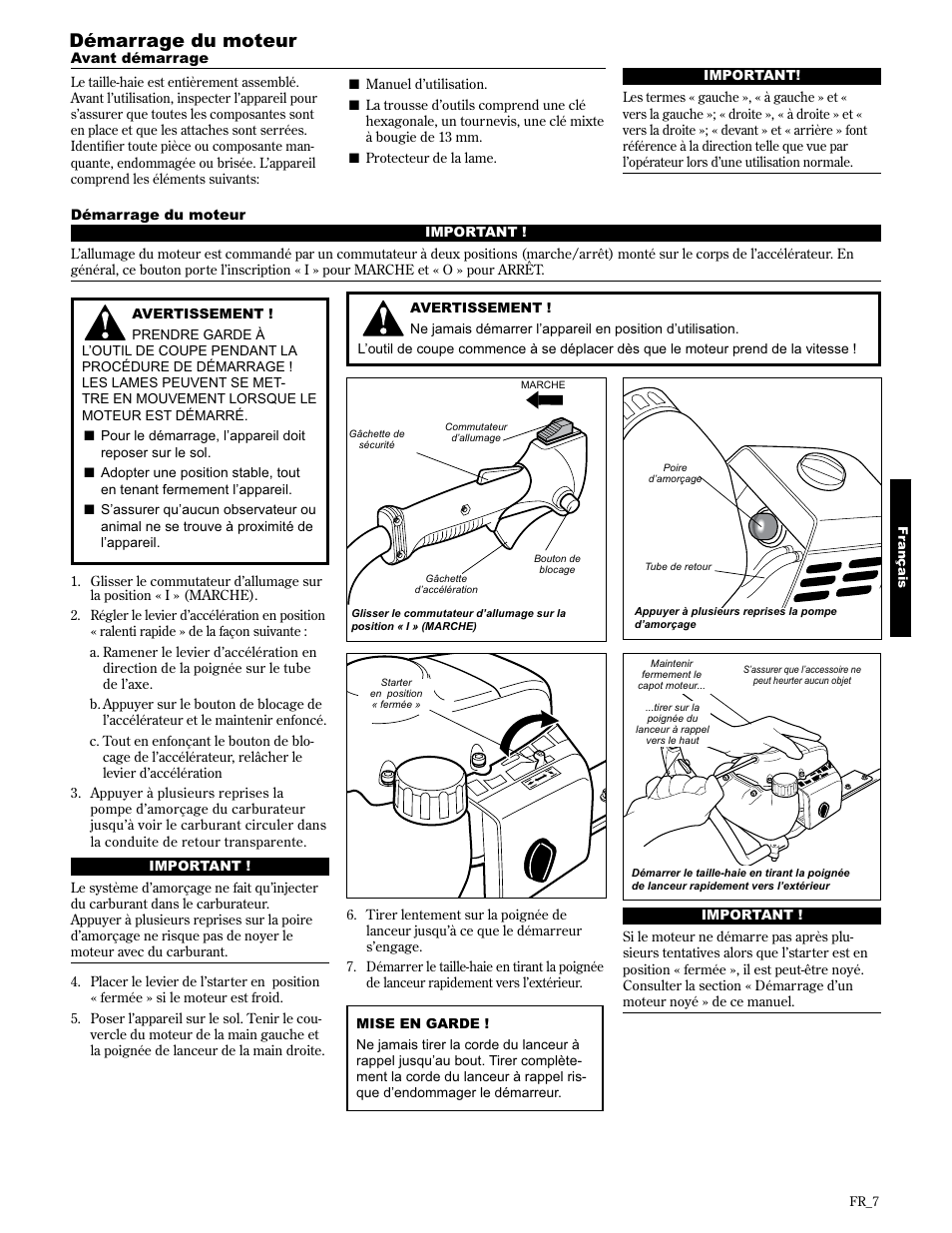 Démarrage du moteur | Shindaiwa 89309 User Manual | Page 47 / 60