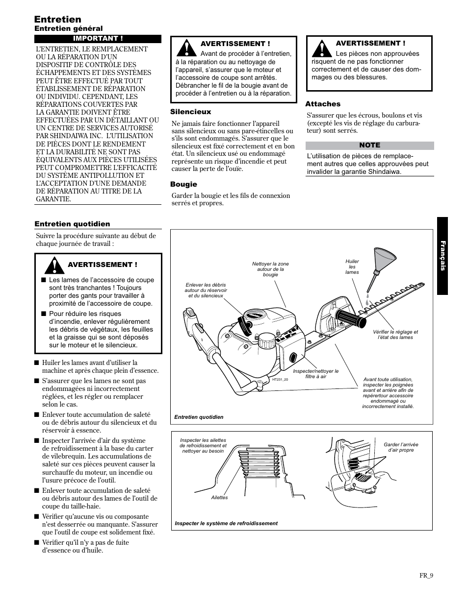 Entretien | Shindaiwa 89309 User Manual | Page 49 / 60
