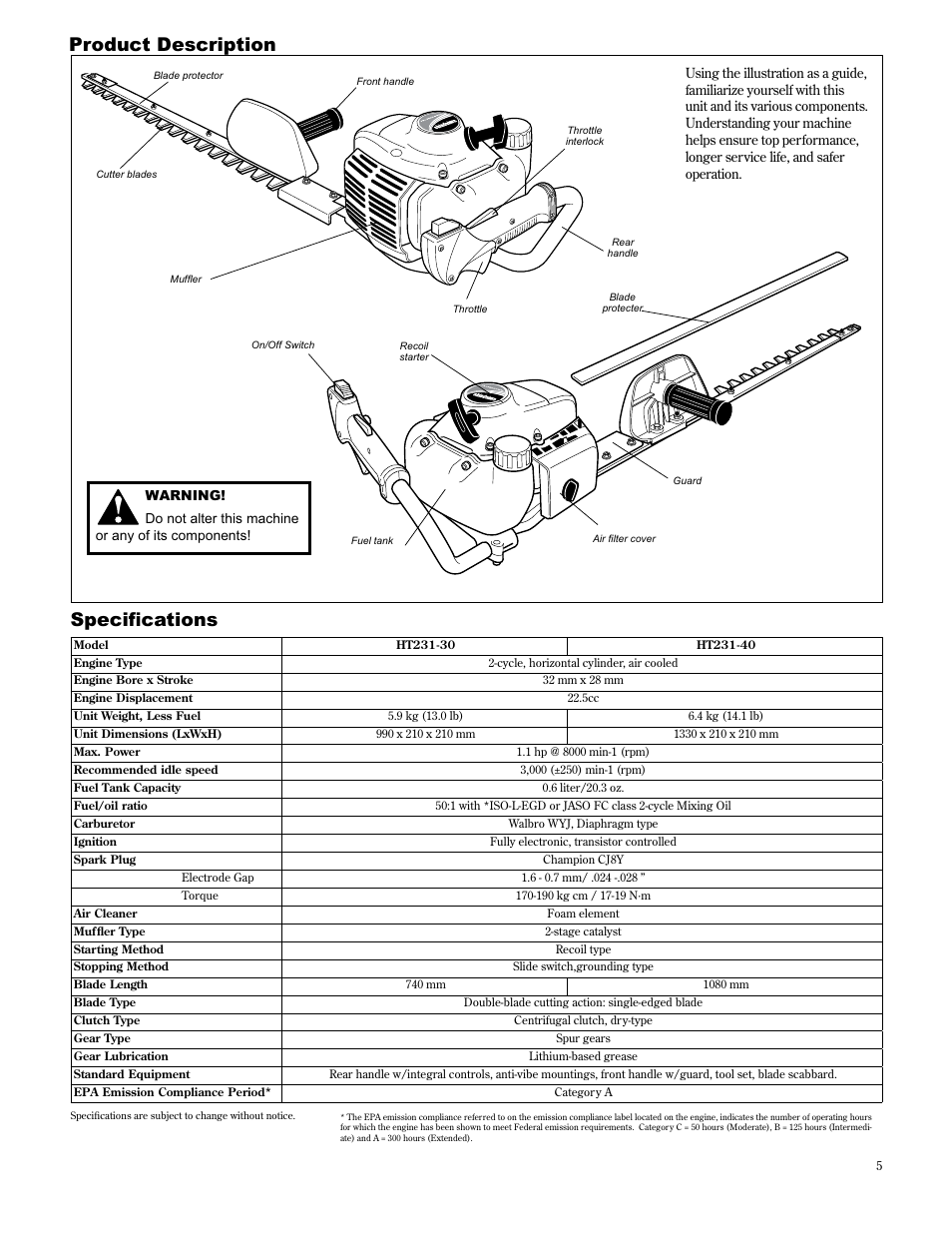 Product description 6shflàfdwlrqv | Shindaiwa 89309 User Manual | Page 5 / 60