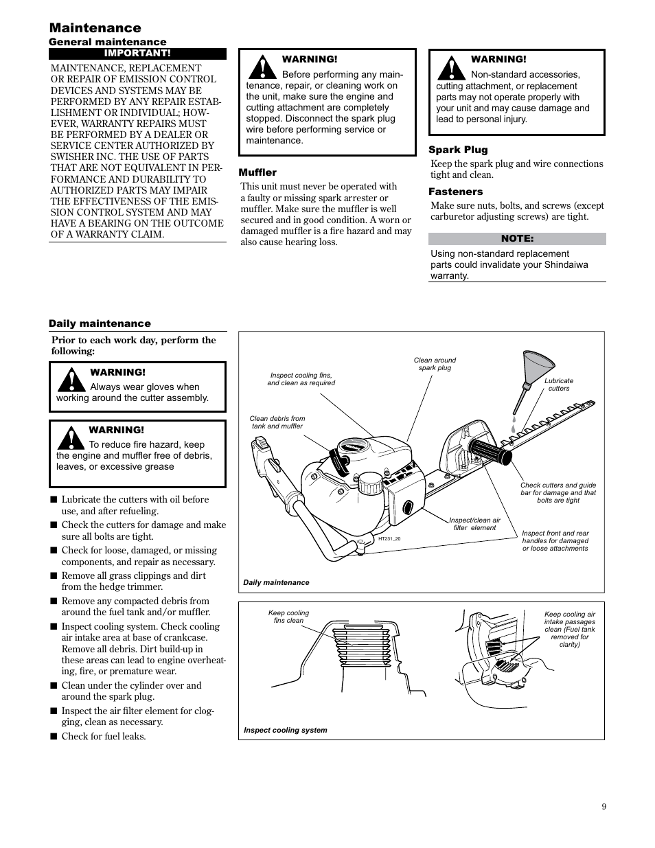 Maintenance | Shindaiwa 89309 User Manual | Page 9 / 60