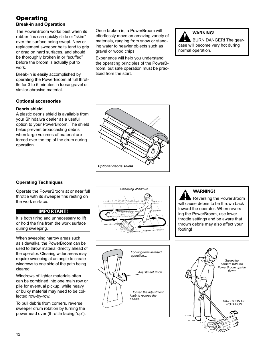 Operating | Shindaiwa PowerBroom X7502891200 User Manual | Page 12 / 24