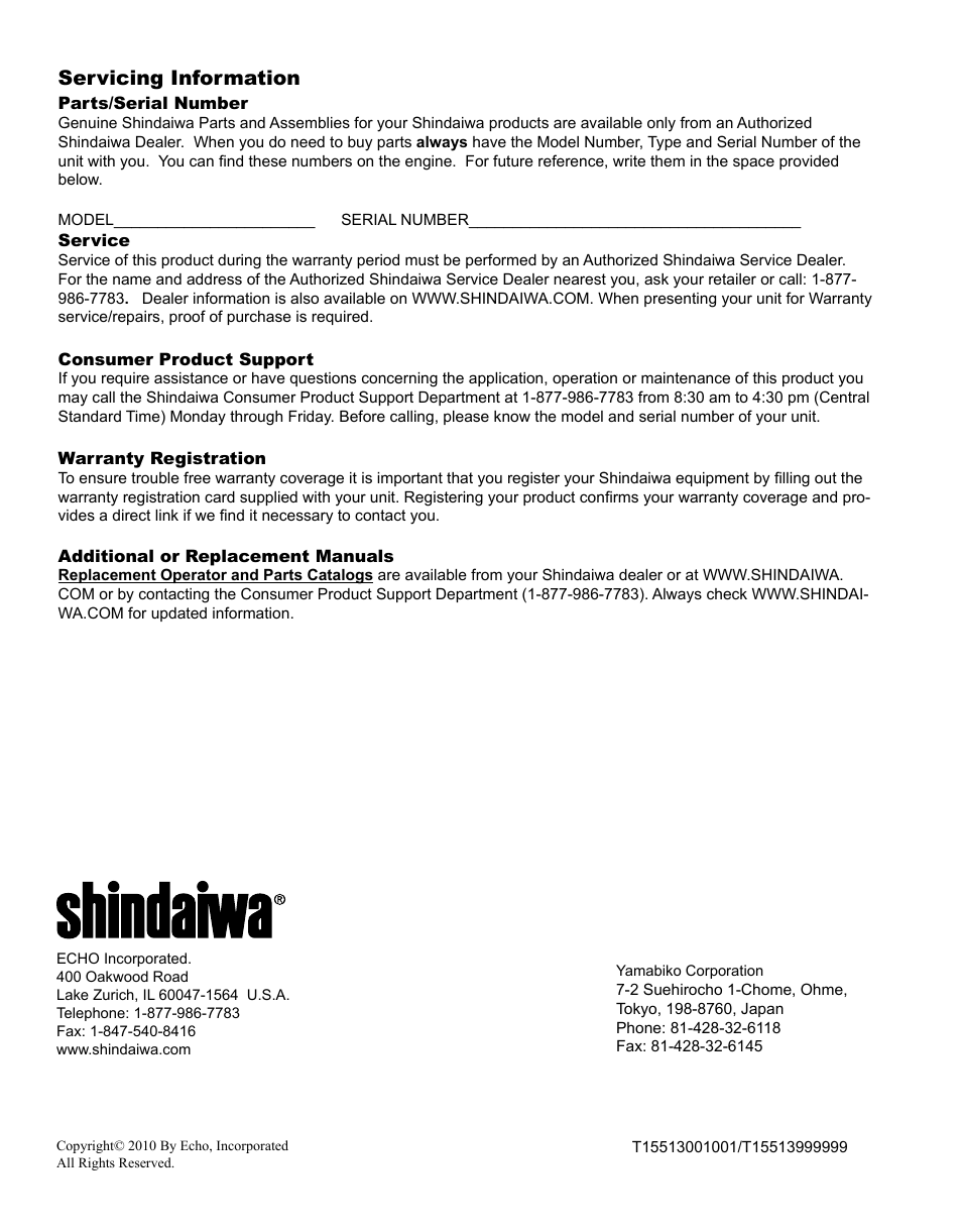 Servicing information | Shindaiwa PowerBroom X7502891200 User Manual | Page 24 / 24