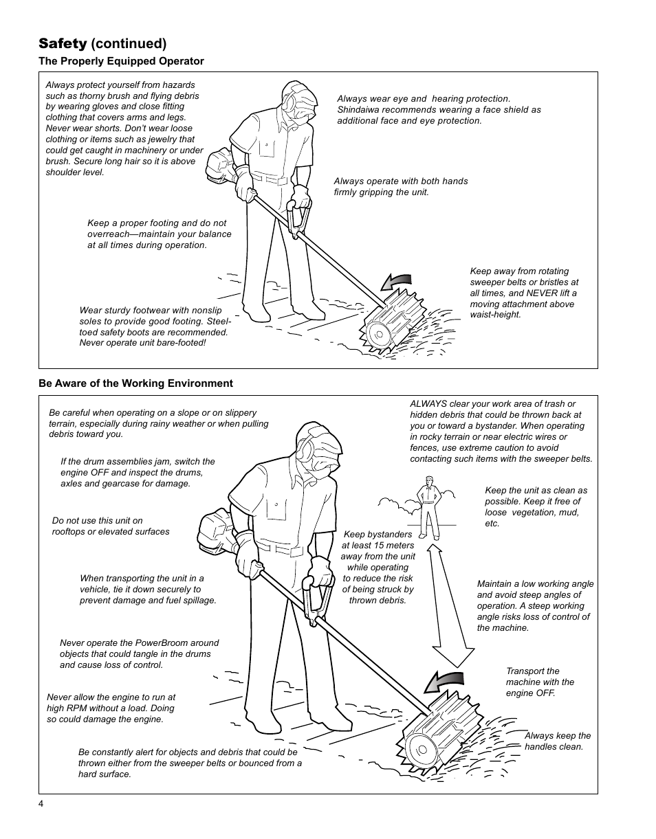 Safety (continued) | Shindaiwa PowerBroom X7502891200 User Manual | Page 4 / 24