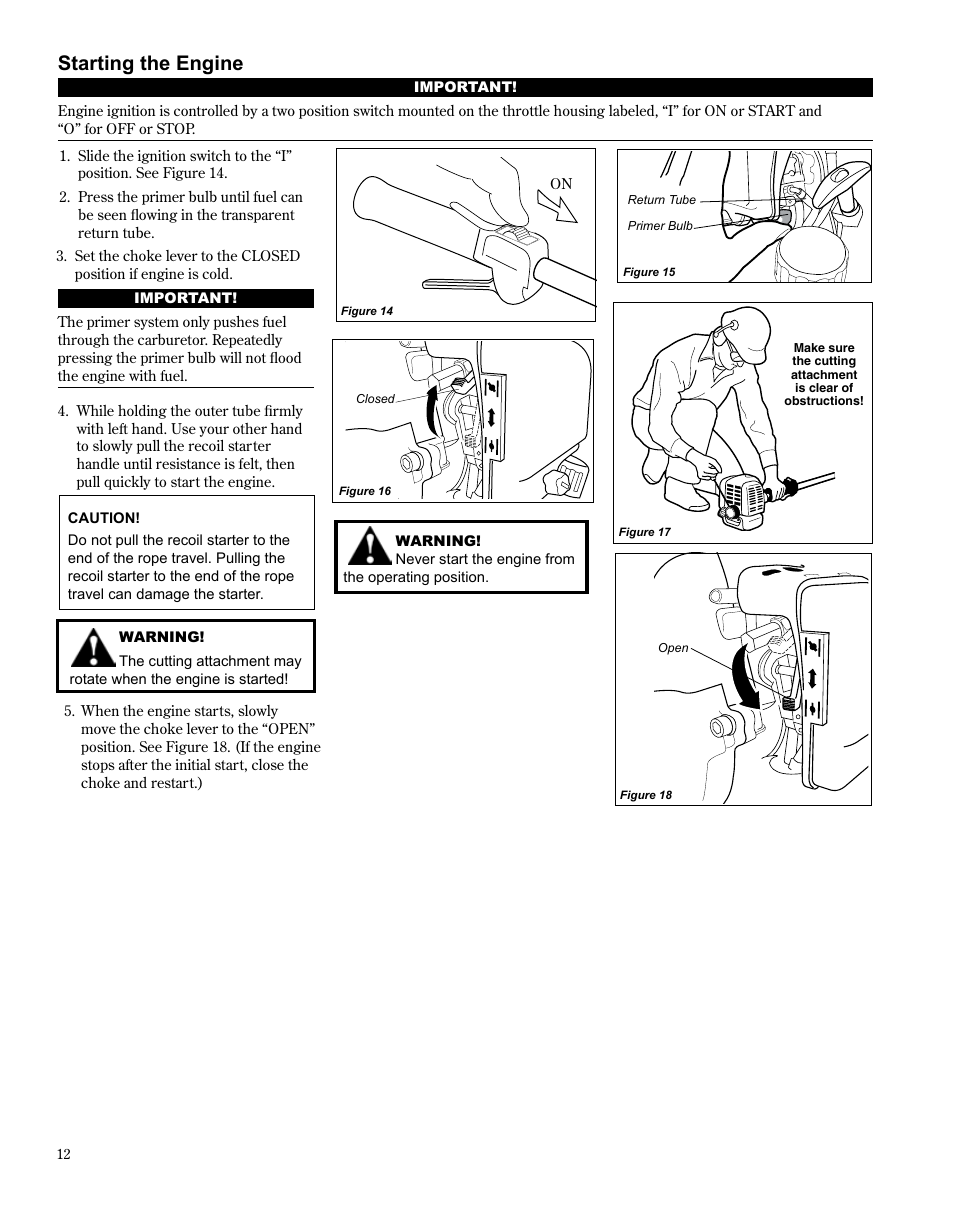 Starting the engine | Shindaiwa TRIMMER T242X User Manual | Page 12 / 28