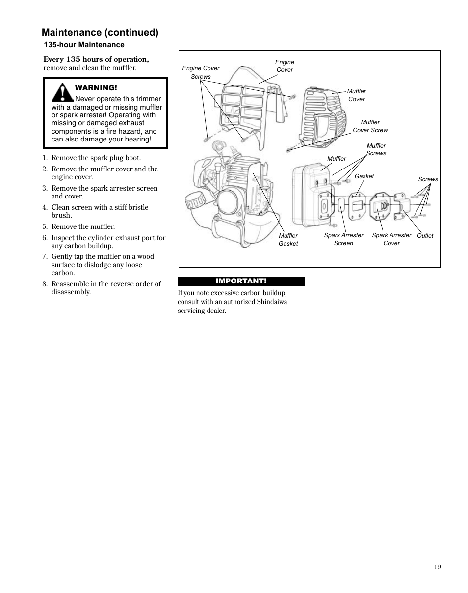 Maintenance (continued) | Shindaiwa TRIMMER T242X User Manual | Page 19 / 28