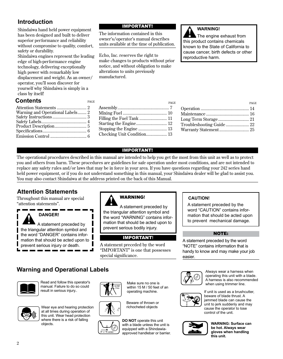 Shindaiwa TRIMMER T242X User Manual | Page 2 / 28