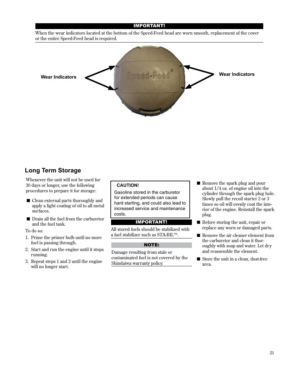 Long term storage | Shindaiwa TRIMMER T242X User Manual | Page 21 / 28