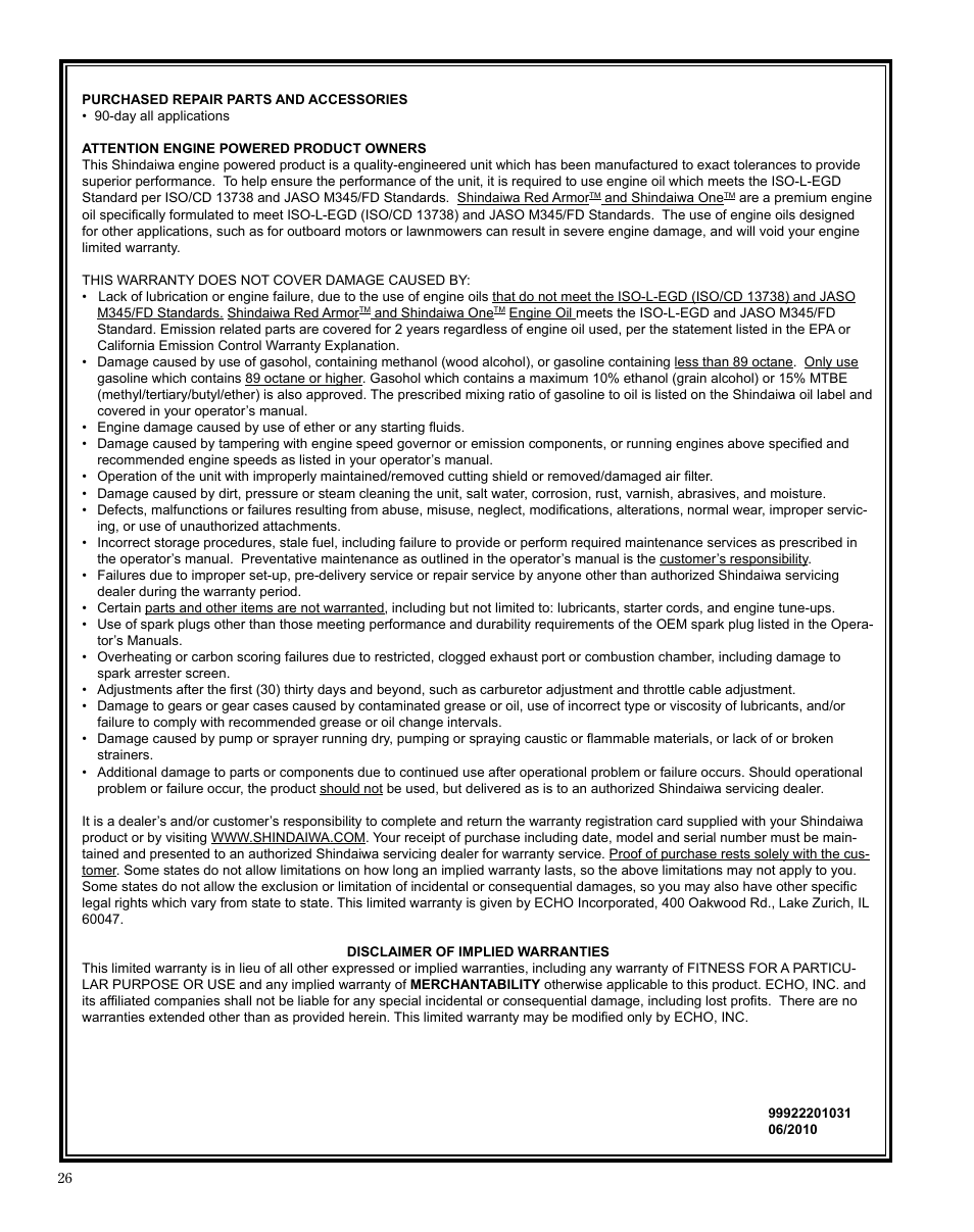 Shindaiwa TRIMMER T242X User Manual | Page 26 / 28