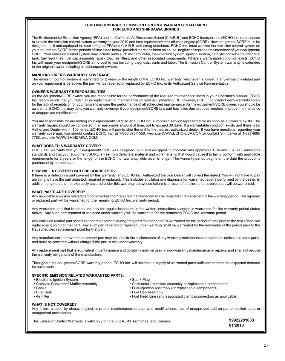 Shindaiwa TRIMMER T242X User Manual | Page 27 / 28