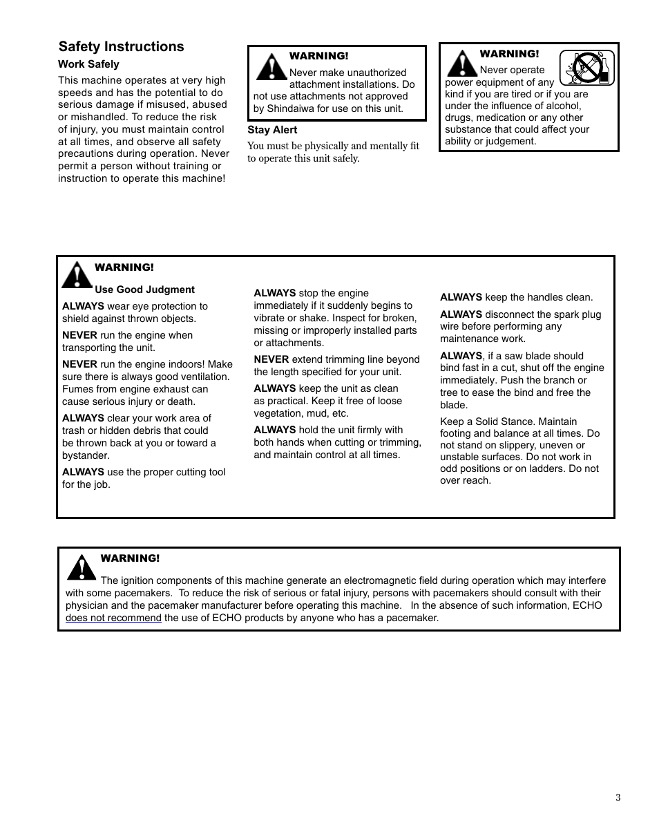 Safety instructions | Shindaiwa TRIMMER T242X User Manual | Page 3 / 28