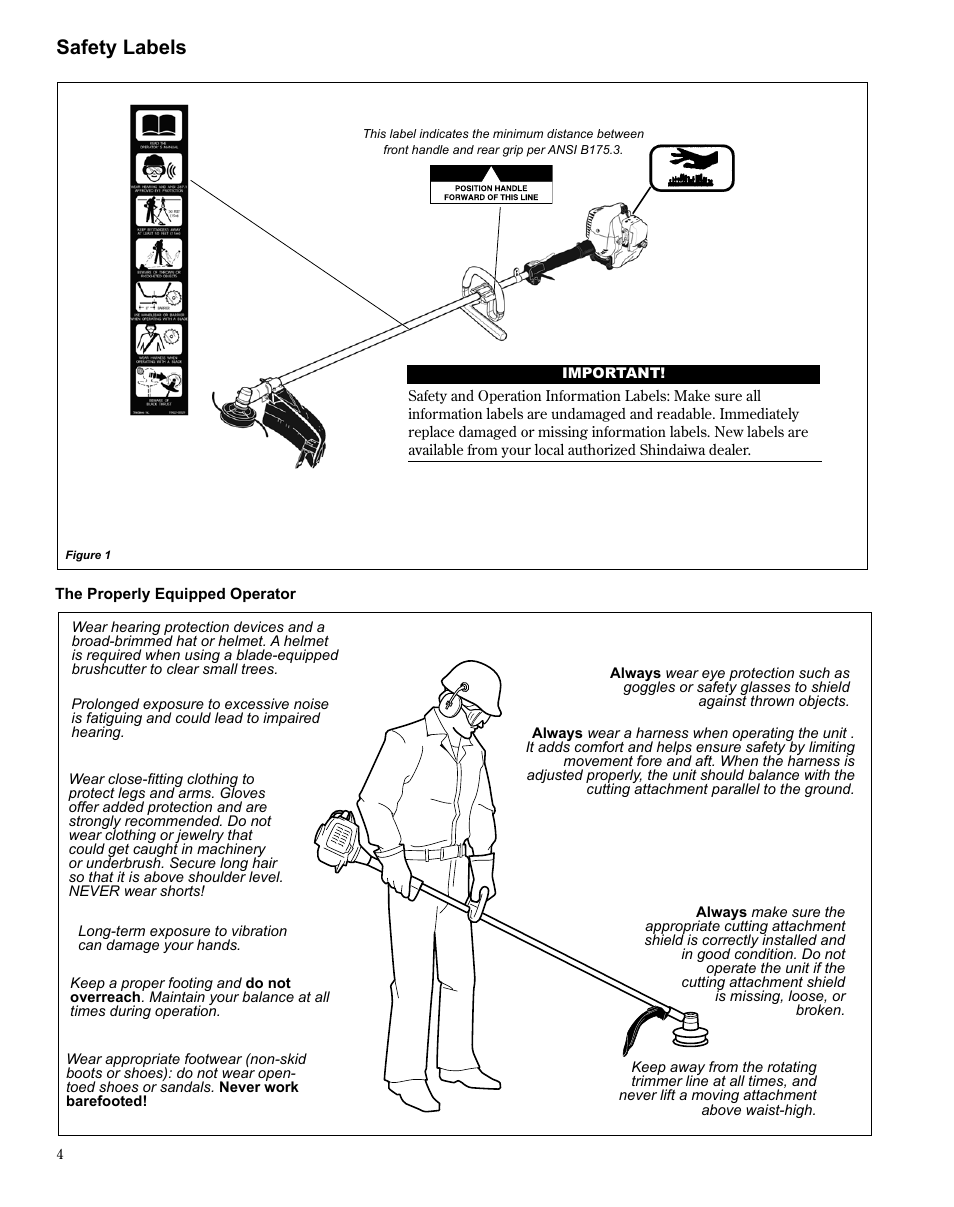 Safety labels | Shindaiwa TRIMMER T242X User Manual | Page 4 / 28