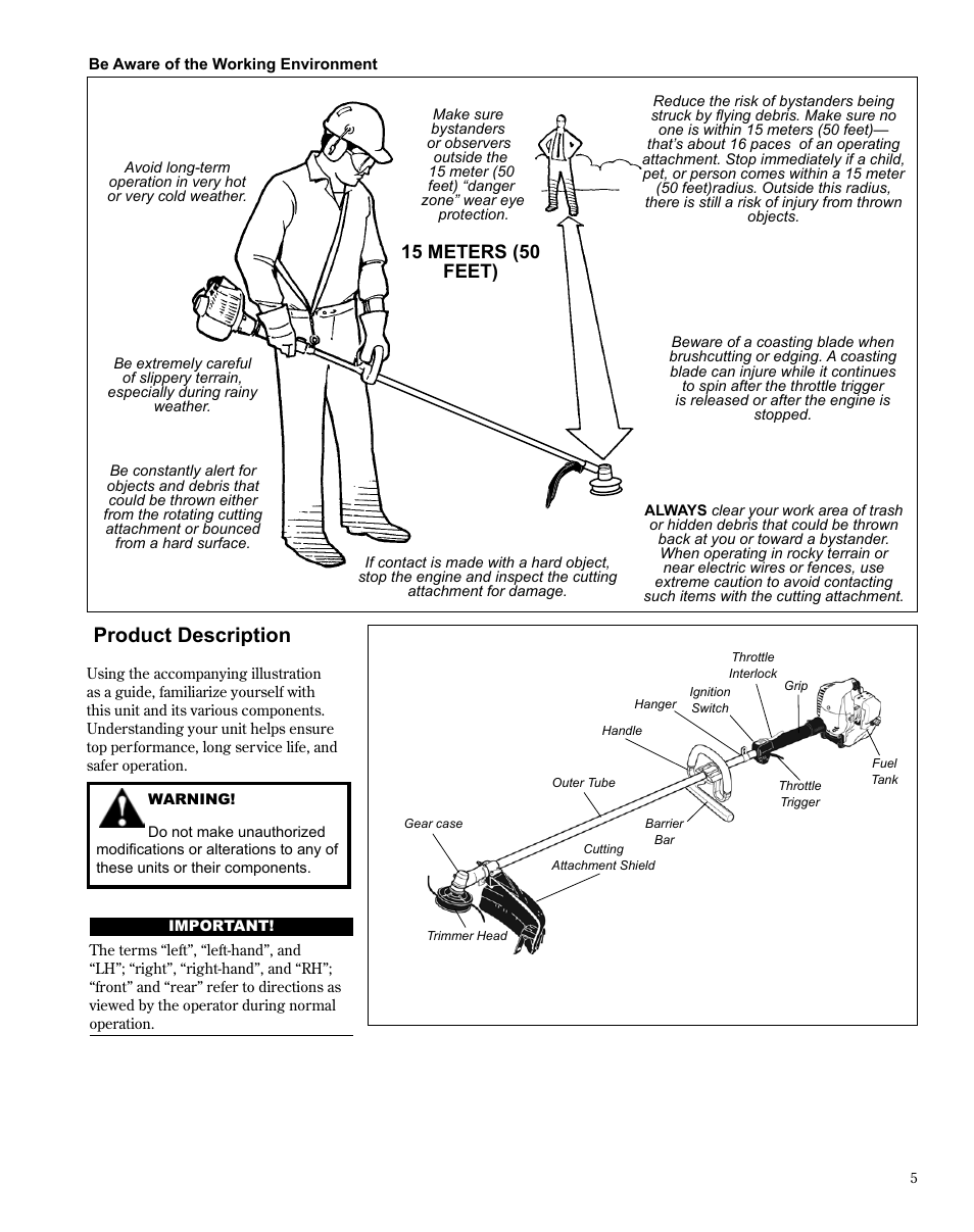 Product description, 15 meters (50 feet) | Shindaiwa TRIMMER T242X User Manual | Page 5 / 28