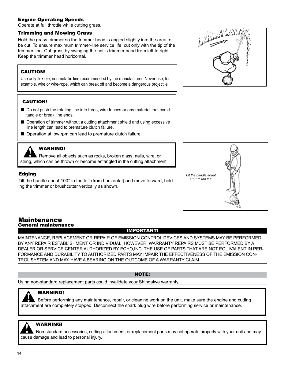 Maintenance | Shindaiwa T282 TRIMMER X7502824801 User Manual | Page 14 / 28