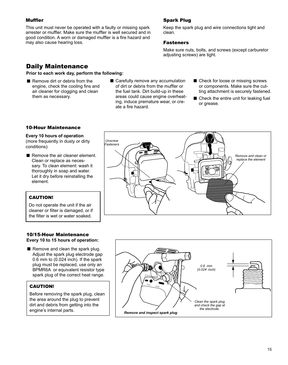 Daily maintenance | Shindaiwa T282 TRIMMER X7502824801 User Manual | Page 15 / 28
