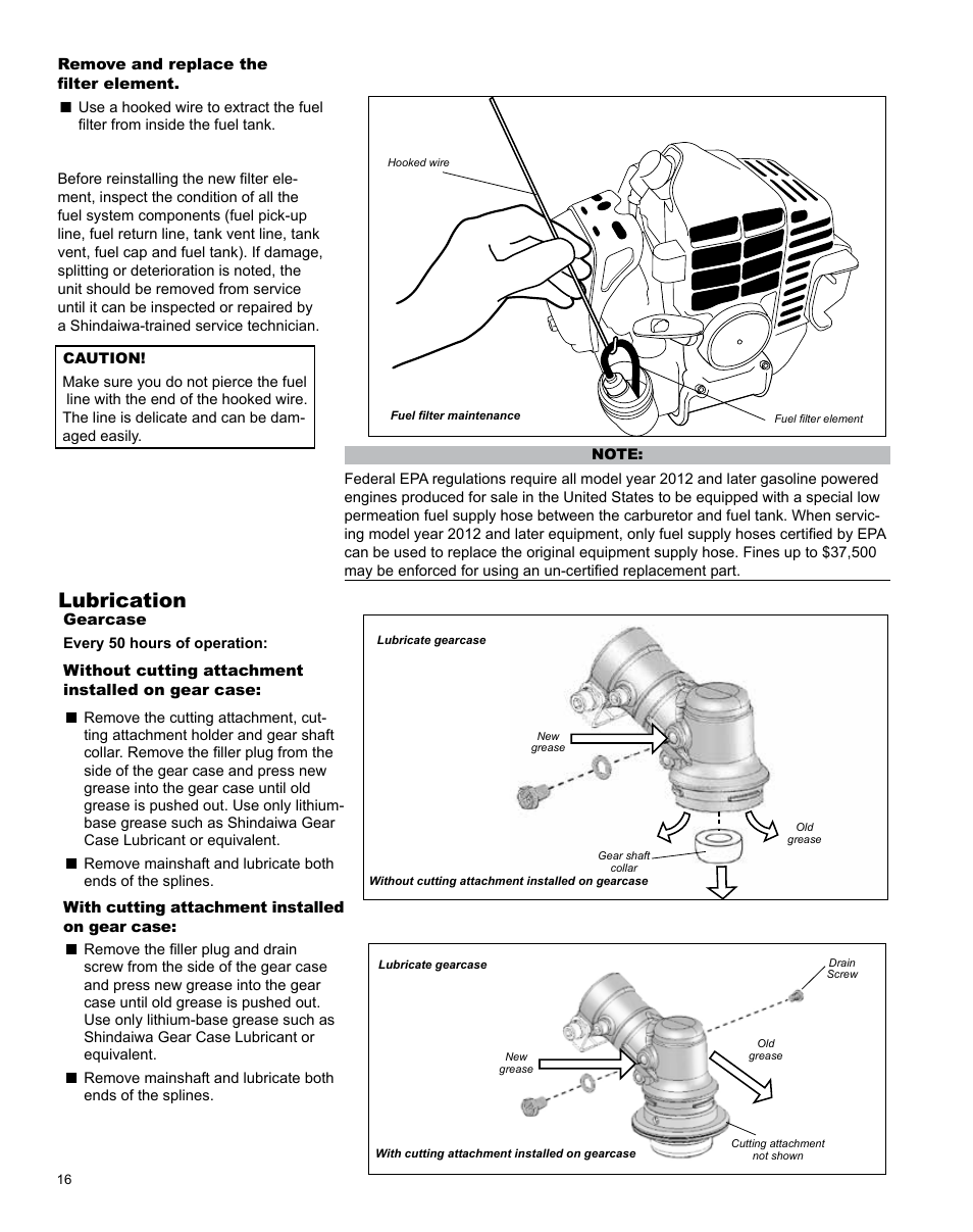 Lubrication | Shindaiwa T282 TRIMMER X7502824801 User Manual | Page 16 / 28