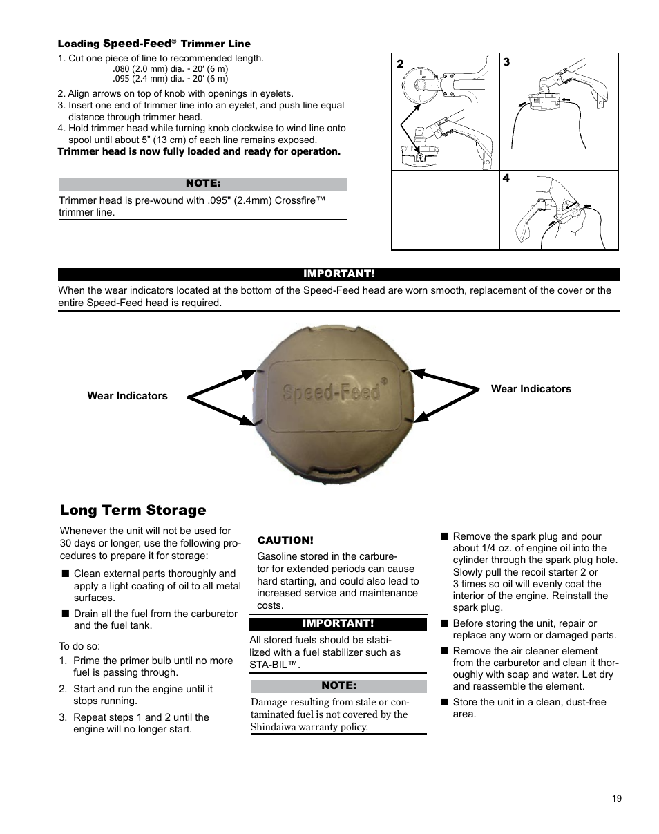 Long term storage | Shindaiwa T282 TRIMMER X7502824801 User Manual | Page 19 / 28