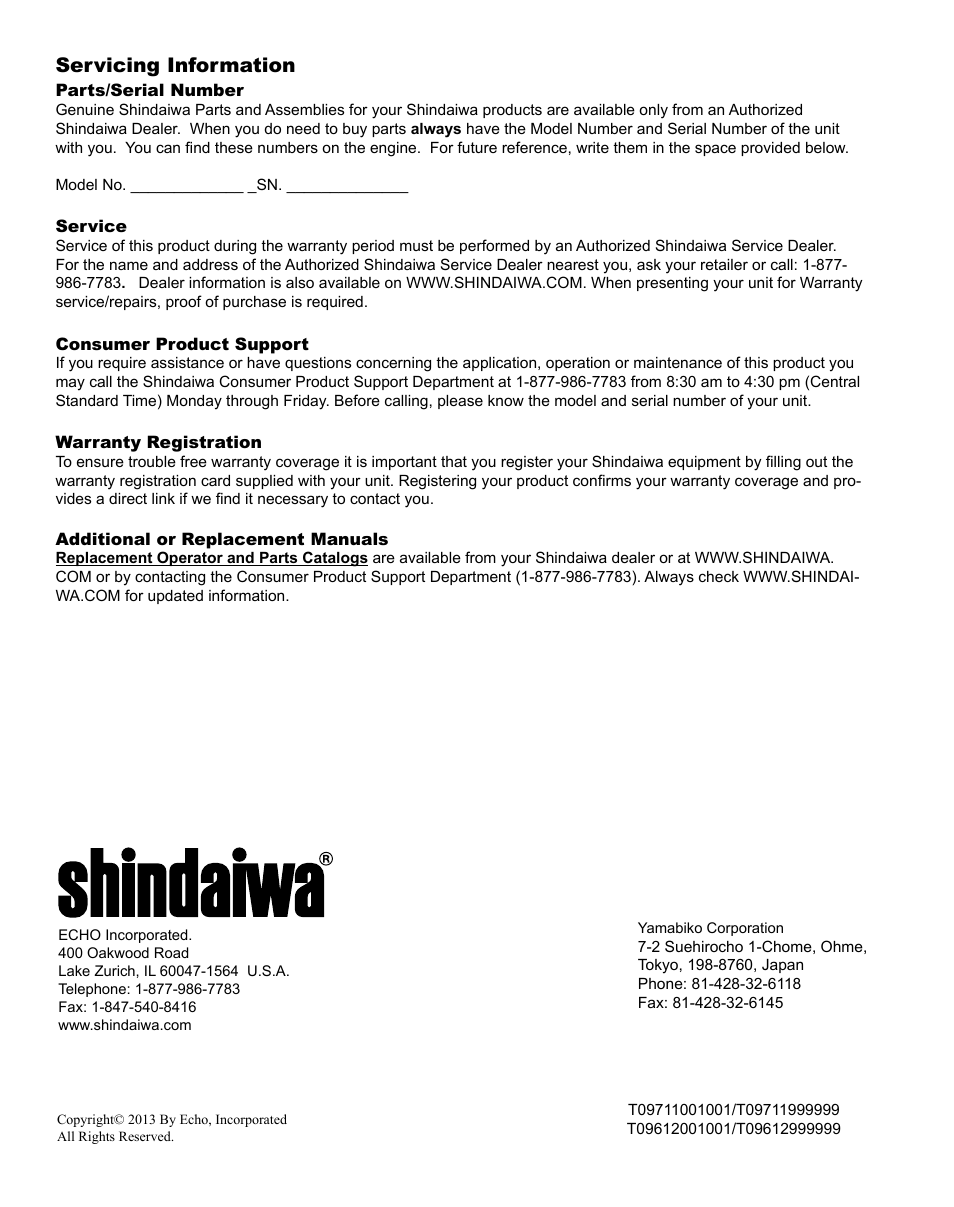 Servicing information | Shindaiwa T282 TRIMMER X7502824801 User Manual | Page 28 / 28