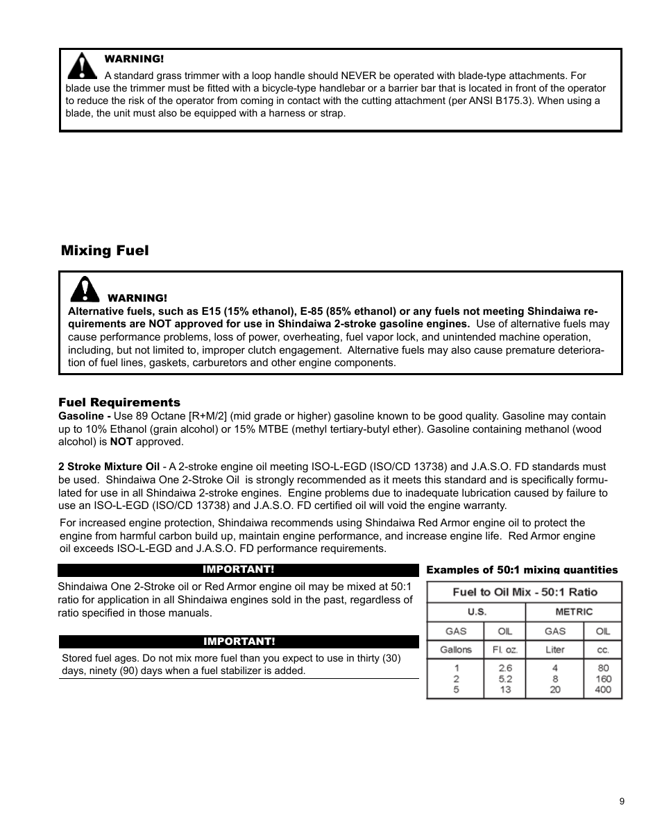 Mixing fuel | Shindaiwa T282 TRIMMER X7502824801 User Manual | Page 9 / 28