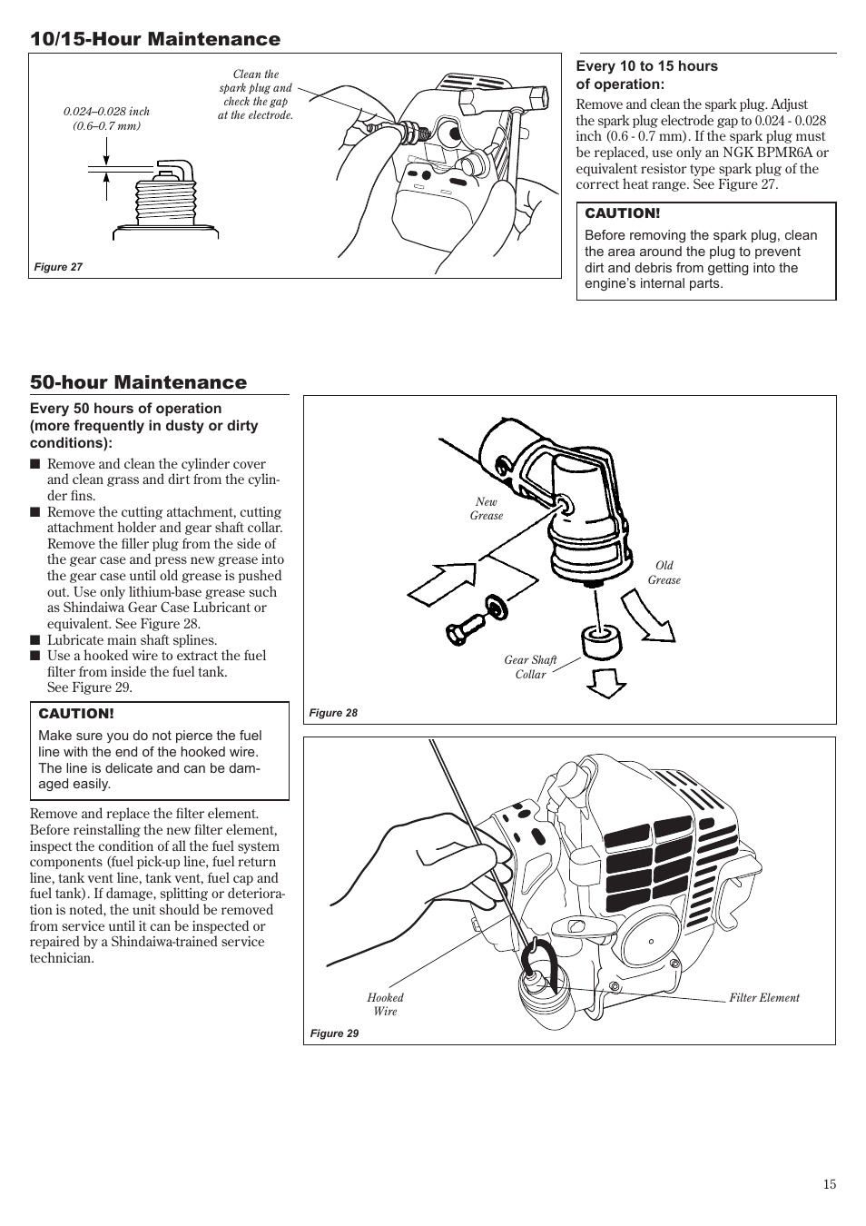 Hour maintenance, 10/15-hour maintenance | Shindaiwa 81644 User Manual | Page 15 / 40