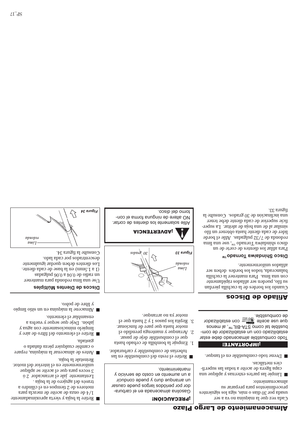 Almacenamiento de largo plaz o, Afilado de discos | Shindaiwa 81644 User Manual | Page 24 / 40