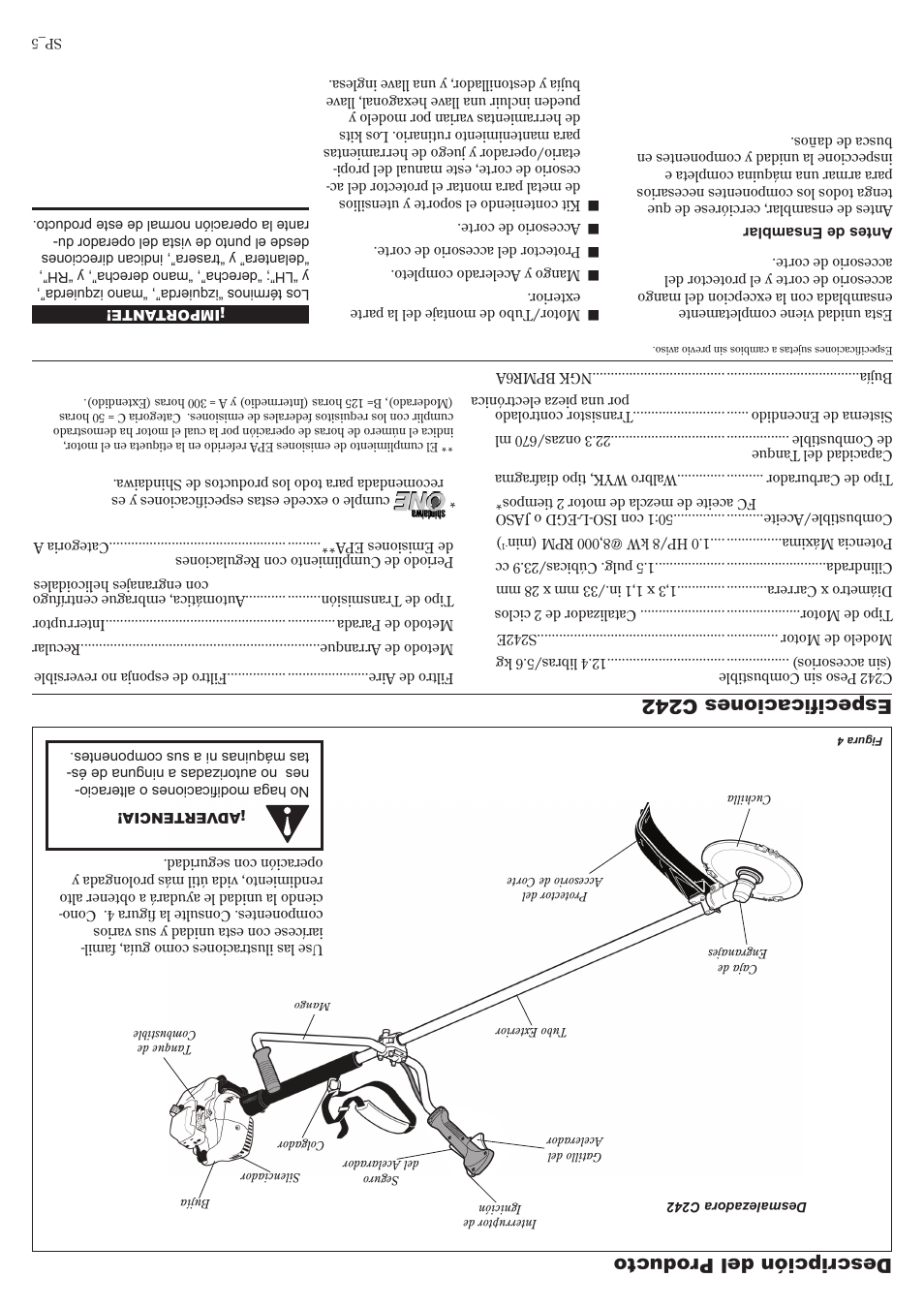 Descripción del producto especificaciones c242 | Shindaiwa 81644 User Manual | Page 36 / 40