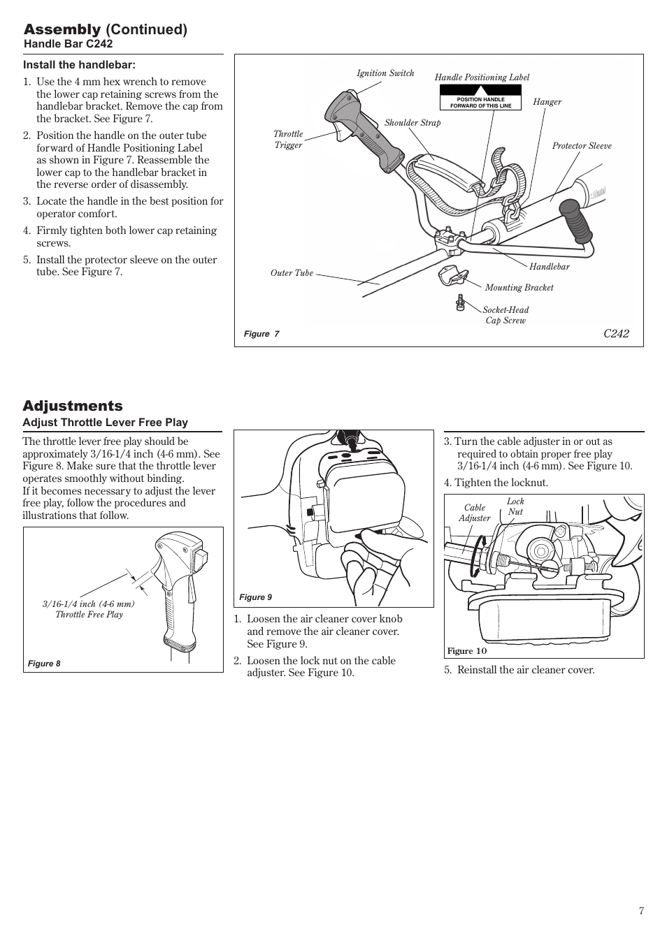 Adjustments, Assembly (continued) | Shindaiwa 81644 User Manual | Page 7 / 40