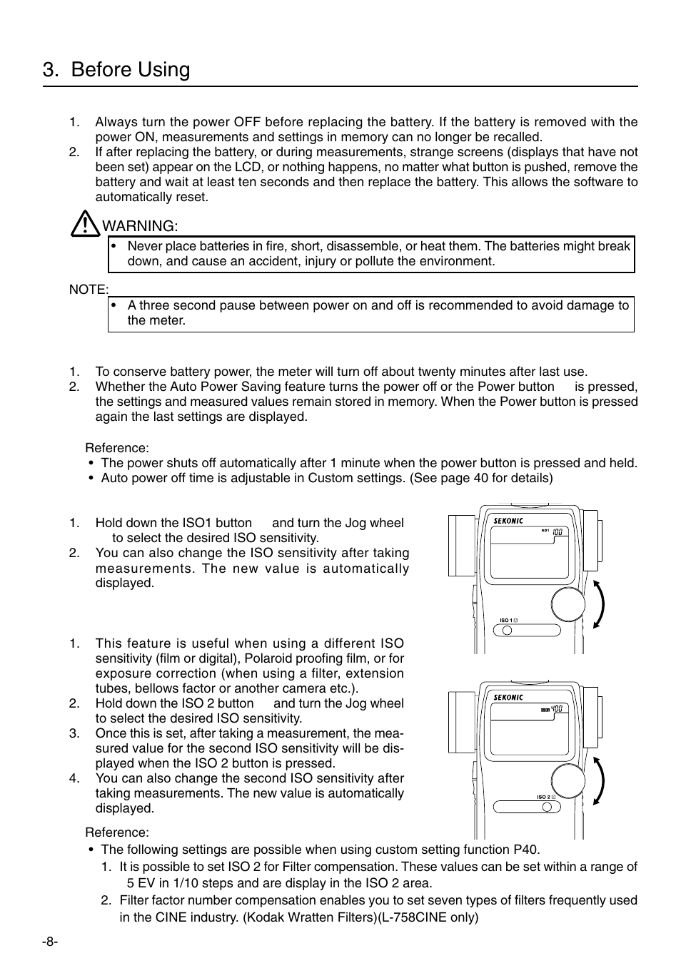 Before using | Sekonic L-758DR User Manual | Page 14 / 68