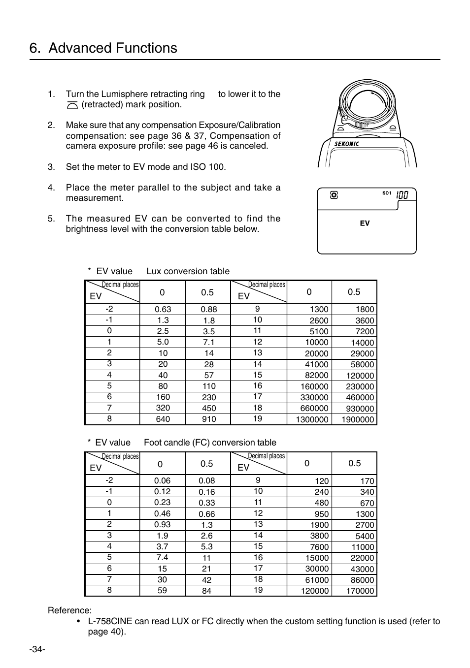 Advanced functions | Sekonic L-758DR User Manual | Page 40 / 68