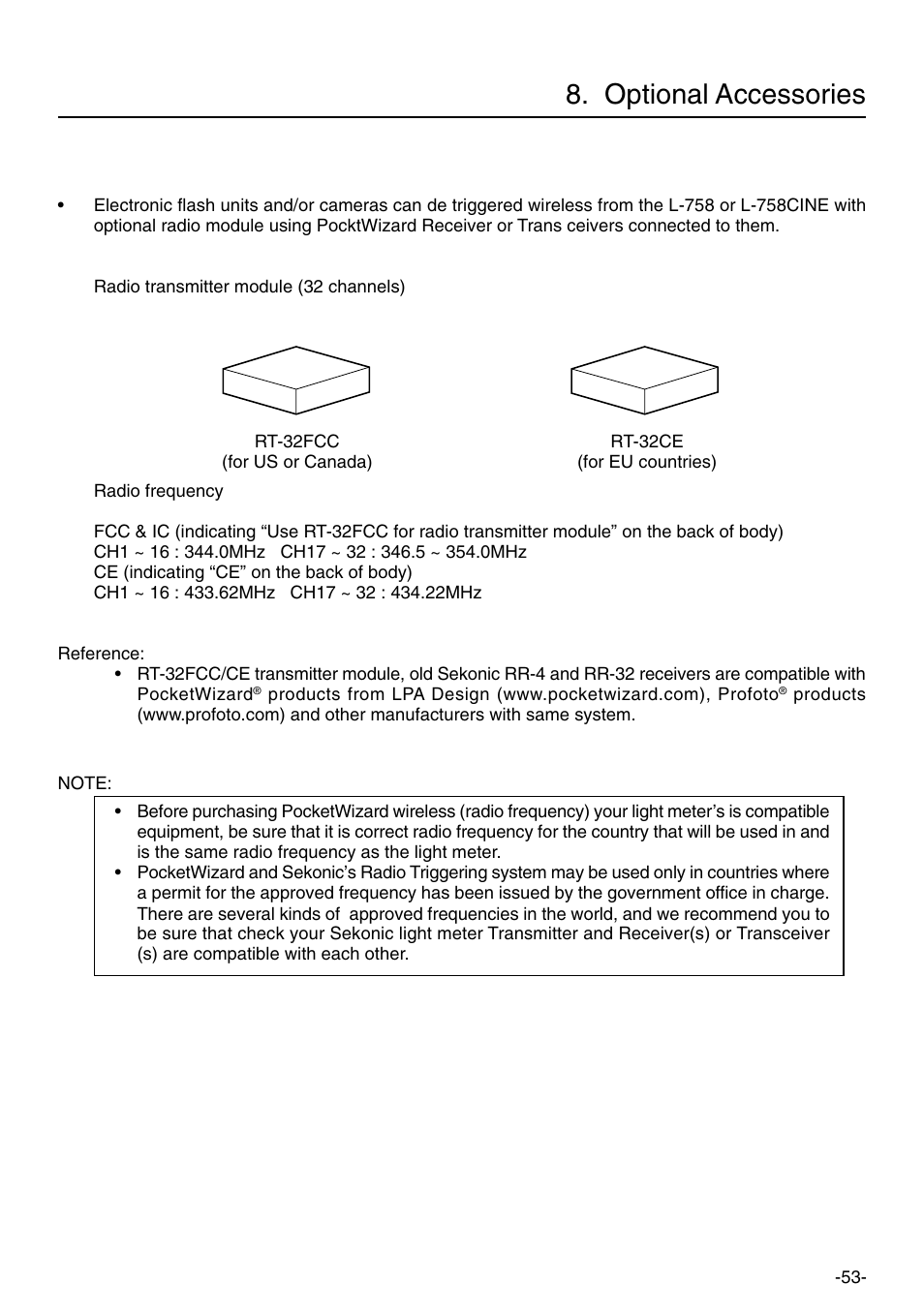 Optional accessories | Sekonic L-758DR User Manual | Page 59 / 68