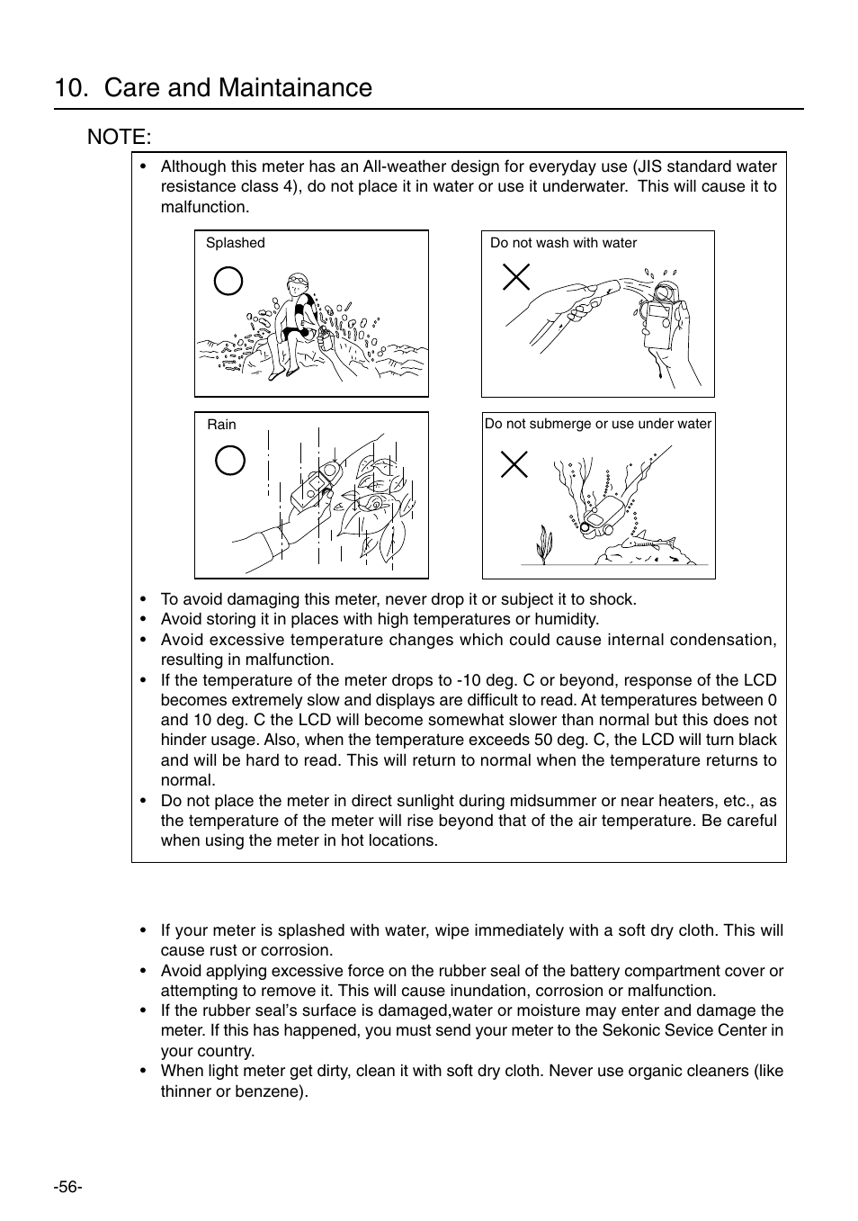 Care and maintainance | Sekonic L-758DR User Manual | Page 62 / 68