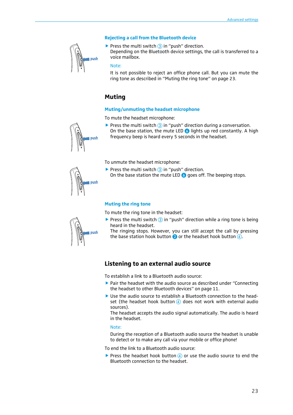 Muting, Listening to an external audio source | Sennheiser BW 900 User Manual | Page 23 / 28