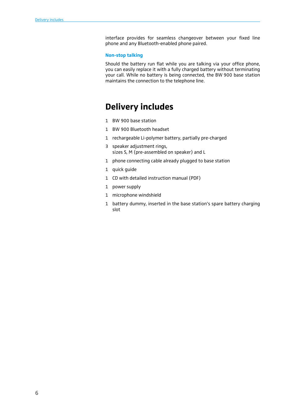 Delivery includes | Sennheiser BW 900 User Manual | Page 6 / 28