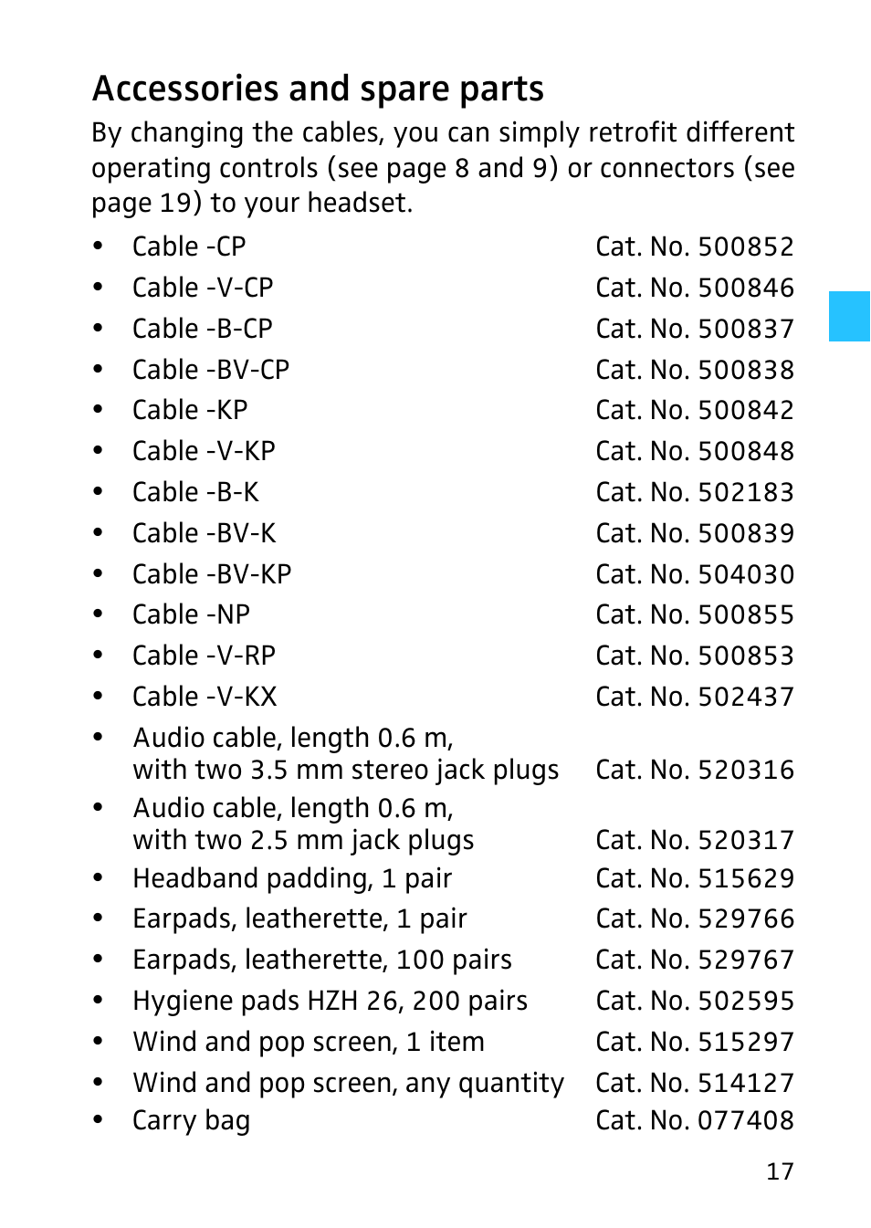 Accessories and spare parts | Sennheiser 502399 User Manual | Page 19 / 28