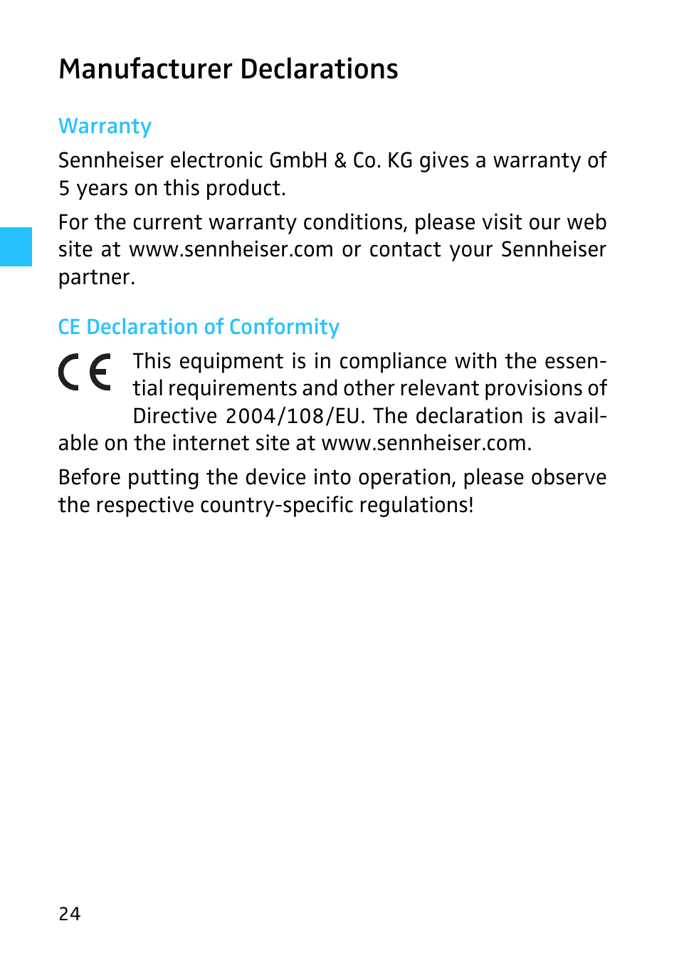 Manufacturer declarations | Sennheiser 502399 User Manual | Page 26 / 28