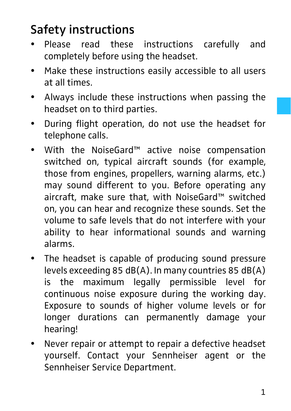 Safety instructions | Sennheiser 502399 User Manual | Page 3 / 28