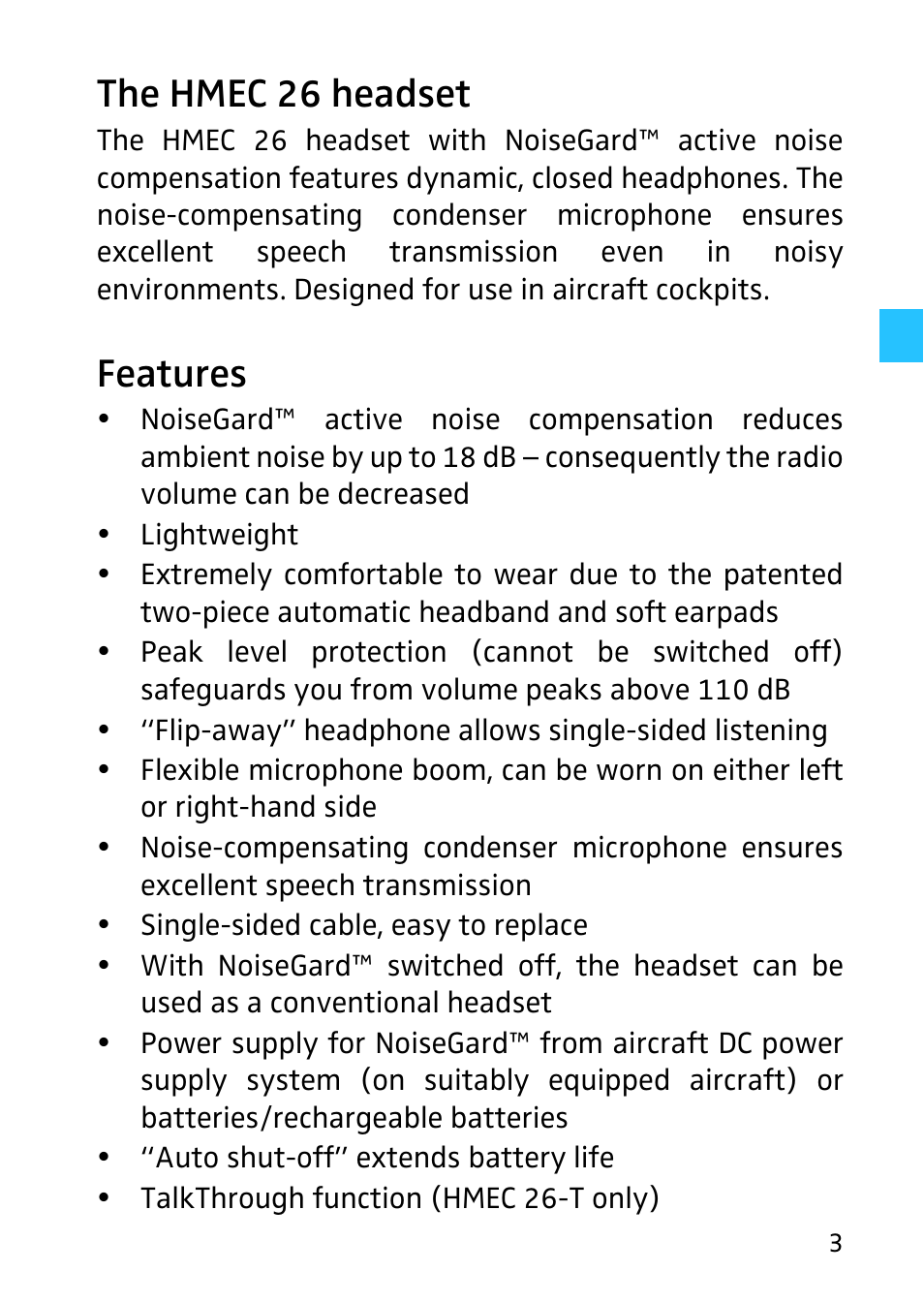 The hmec 26 headset, Features | Sennheiser 502399 User Manual | Page 5 / 28