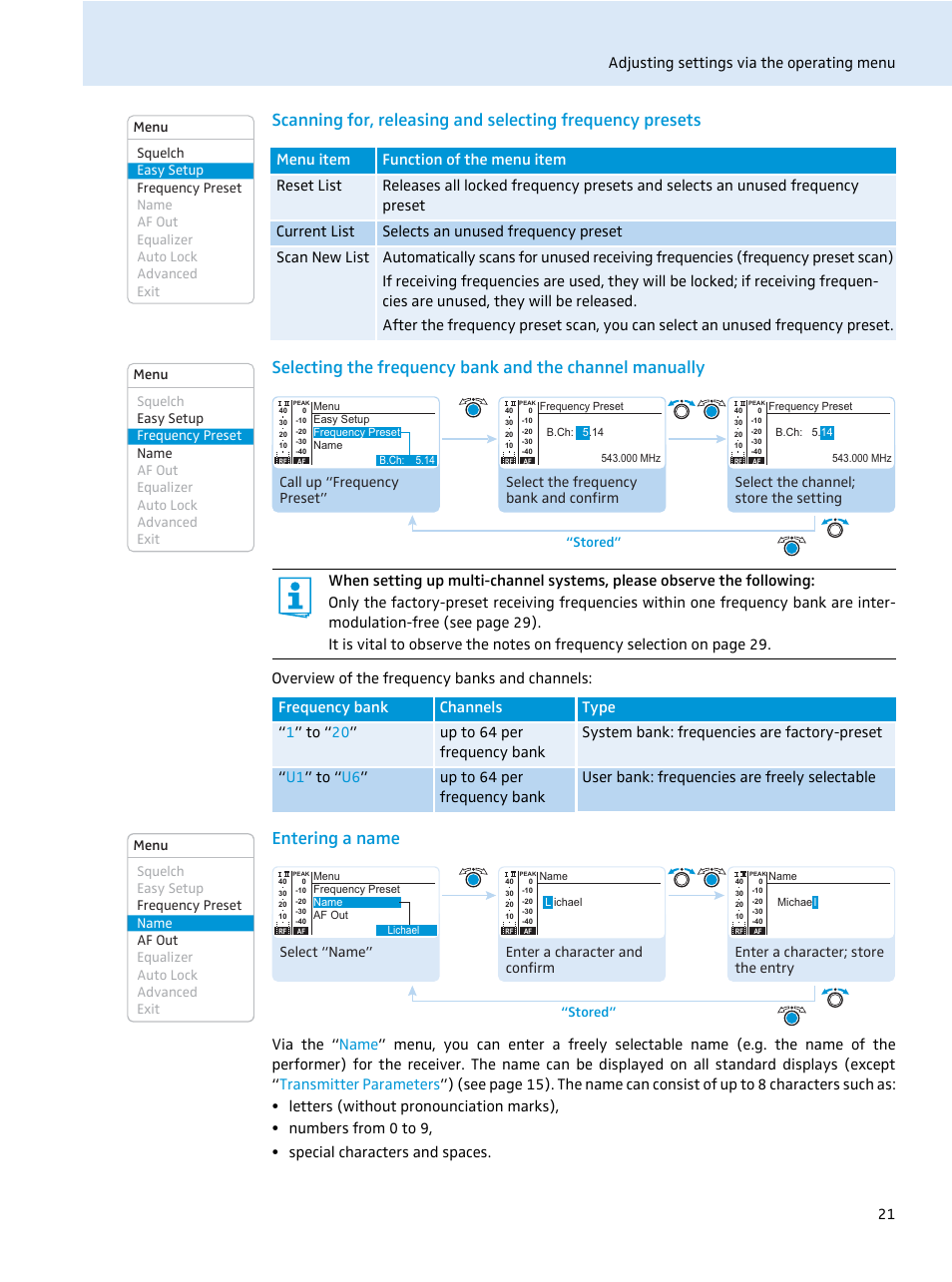 Entering a name | Sennheiser EM 2000 User Manual | Page 23 / 38