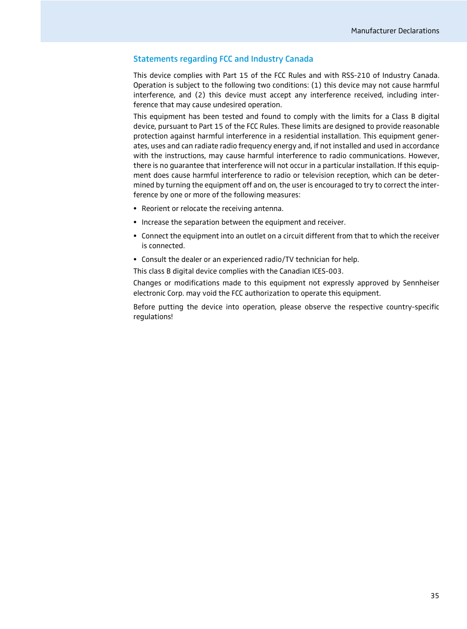 Statements regarding fcc and industry canada | Sennheiser EM 2000 User Manual | Page 37 / 38