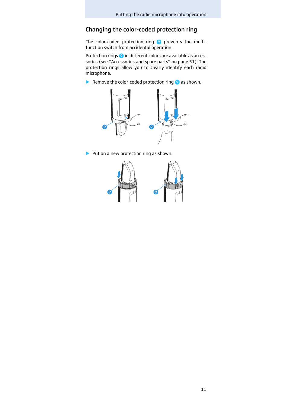 Changing the color-coded protection ring | Sennheiser Evolution SKM 300 User Manual | Page 12 / 41