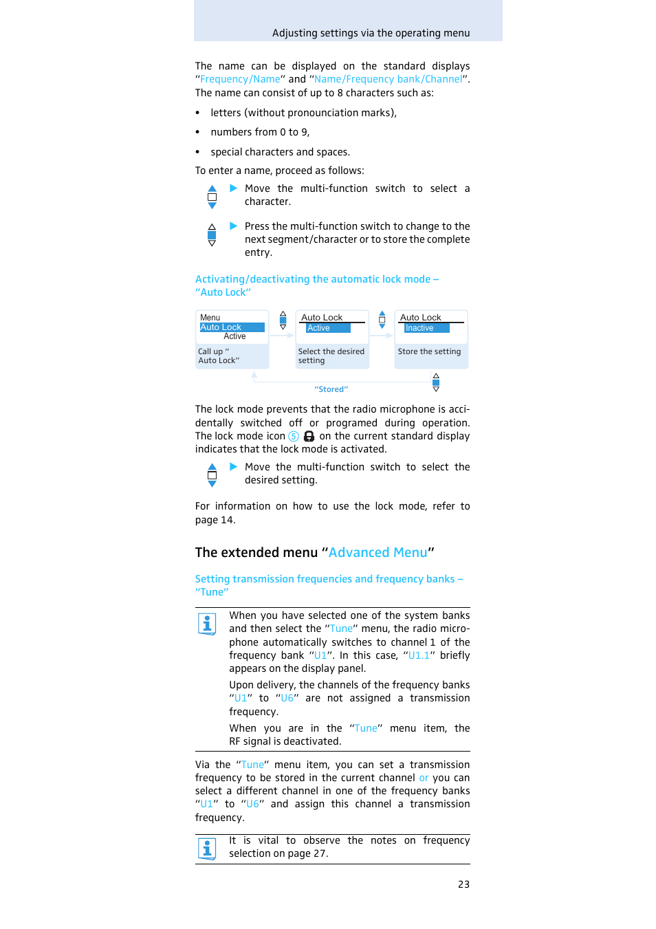 The extended menu “advanced menu, The extended menu “ advanced menu | Sennheiser Evolution SKM 300 User Manual | Page 24 / 41