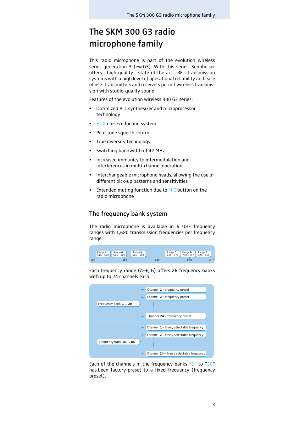 The skm 300 g3 radio microphone family, The frequency bank system | Sennheiser Evolution SKM 300 User Manual | Page 4 / 41