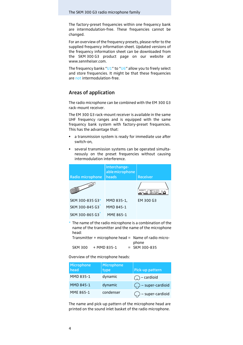 Areas of application | Sennheiser Evolution SKM 300 User Manual | Page 5 / 41