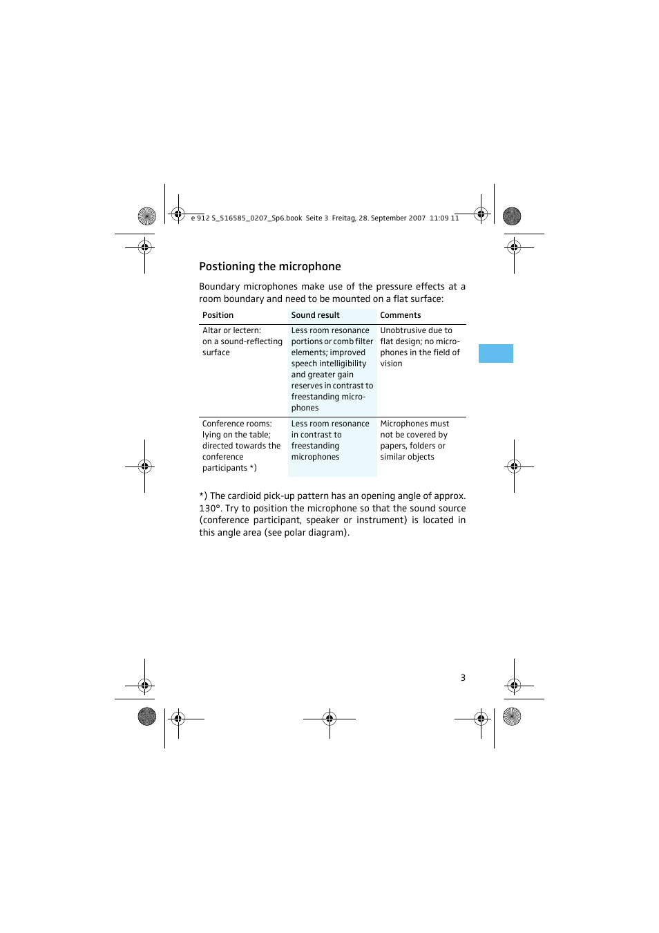 Postioning the microphone | Sennheiser 912 S User Manual | Page 5 / 13