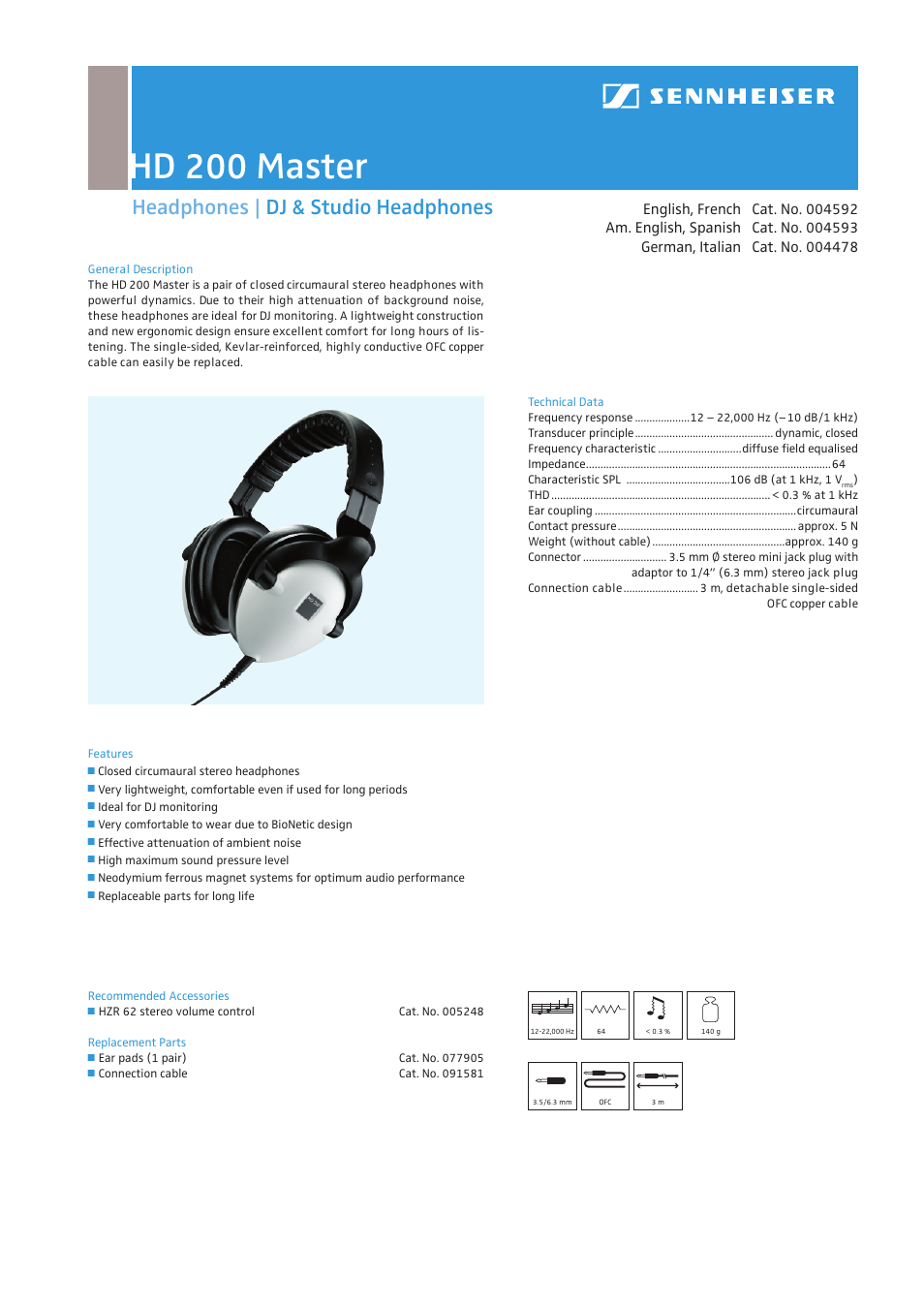 Sennheiser HD 200 User Manual | 1 page