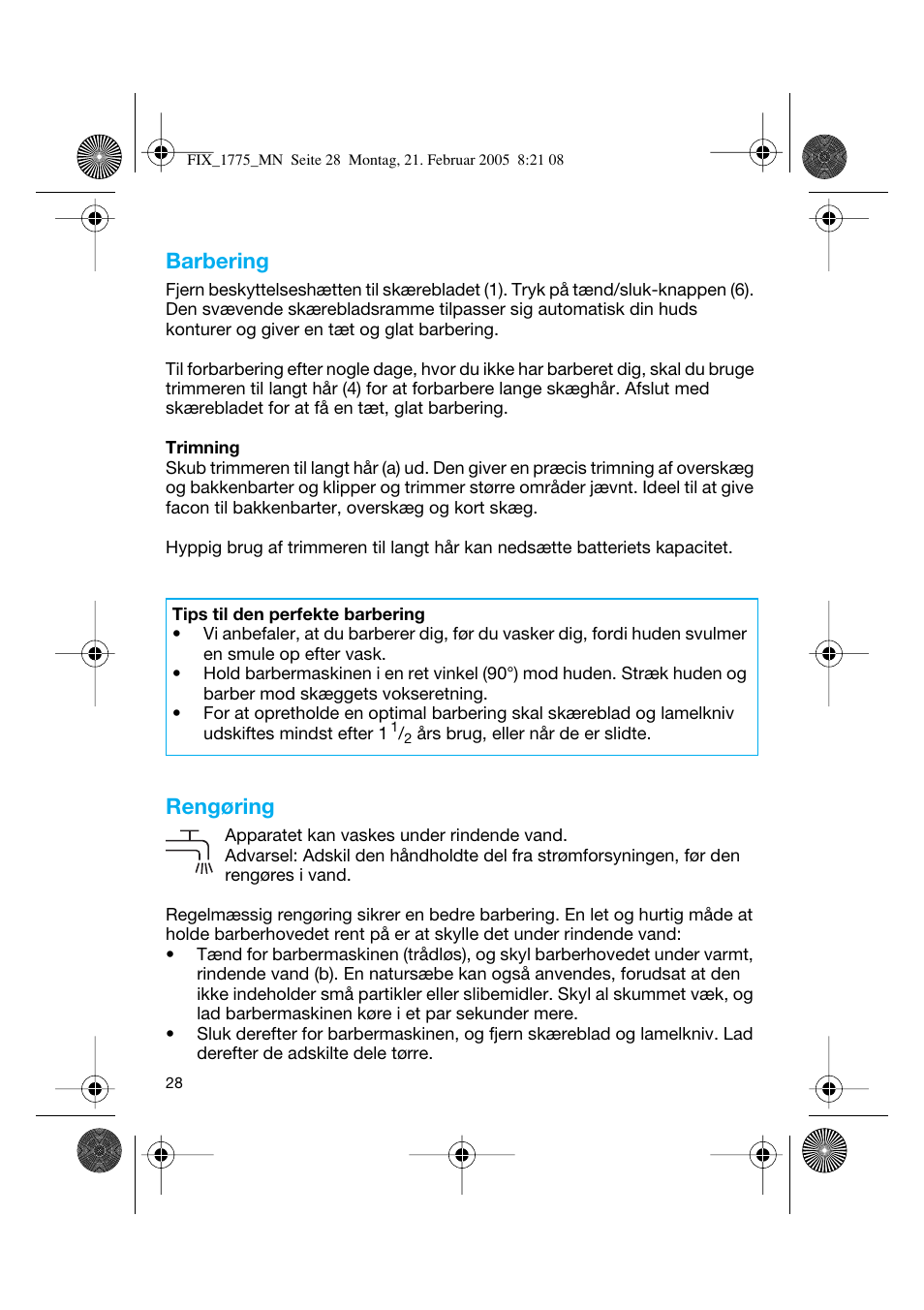 Barbering, Rengøring | Braun 1775 Free Control User Manual | Page 27 / 59
